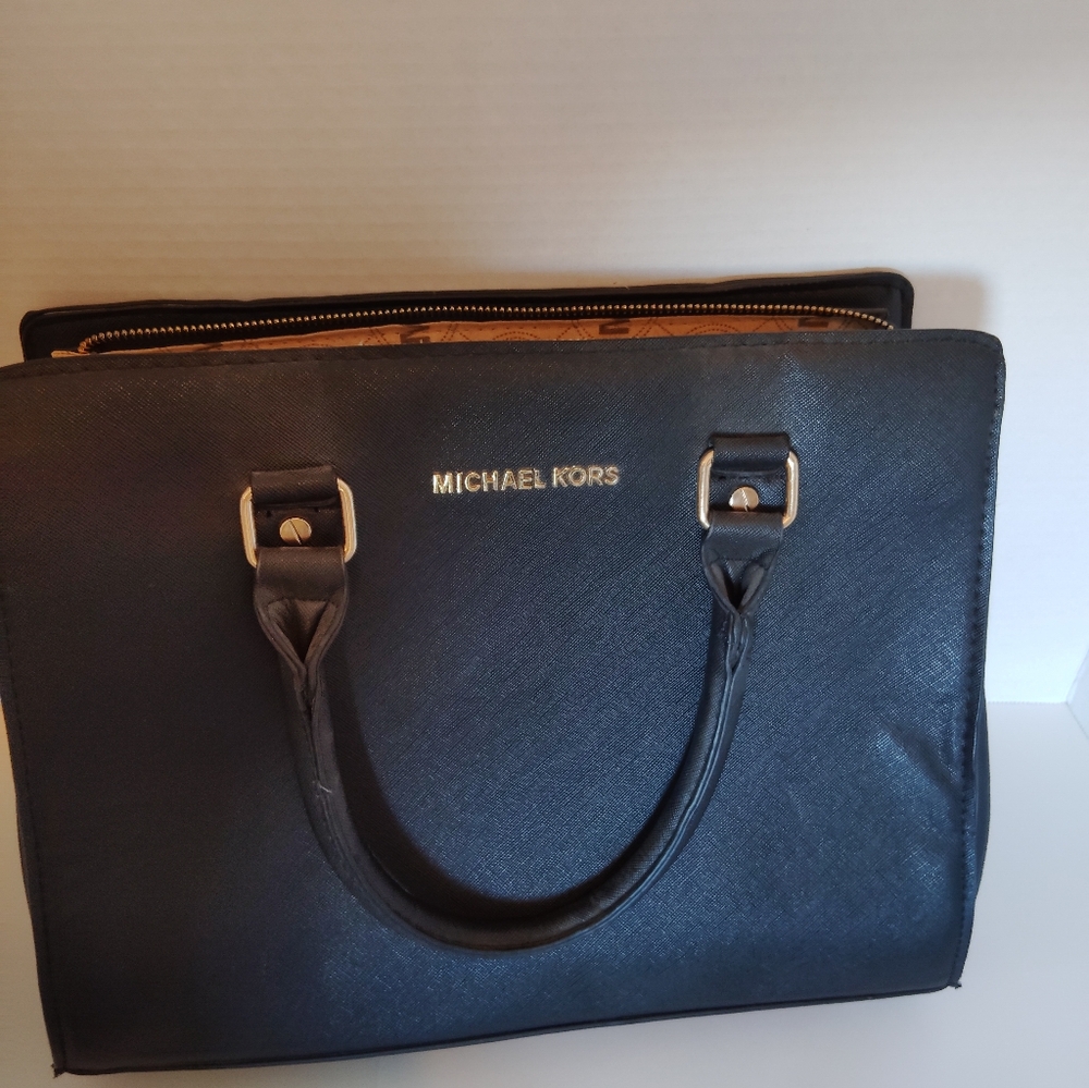 MICHAEL KORS Black Faux Leather Satchel